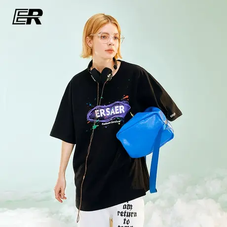 !ER泼墨嘻哈短袖T恤男夏季宽松休闲ins国潮牌半袖商品大图