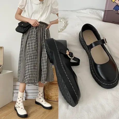 单鞋女款2024年春秋季新款百搭平底鞋配裙子玛丽珍鞋小皮鞋子女鞋商品大图