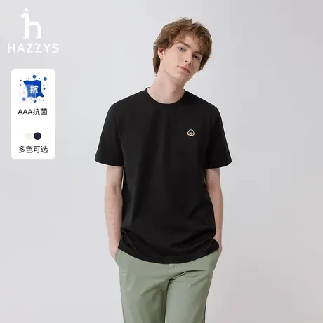 Hazzys哈吉斯2024夏季新品男士潮流时尚棉T圆领短袖简约T恤衫上衣商品大图
