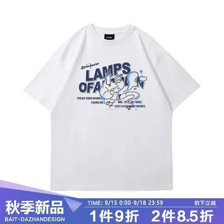 学院风ins欧美短袖青少年T恤衫趣味创意阿拉丁神灯印花简约纯棉t商品大图