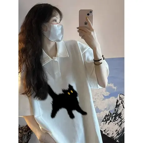 纯棉polo衫设计感短袖t恤女夏季2023新款小众潮牌宽松上衣小个子商品大图
