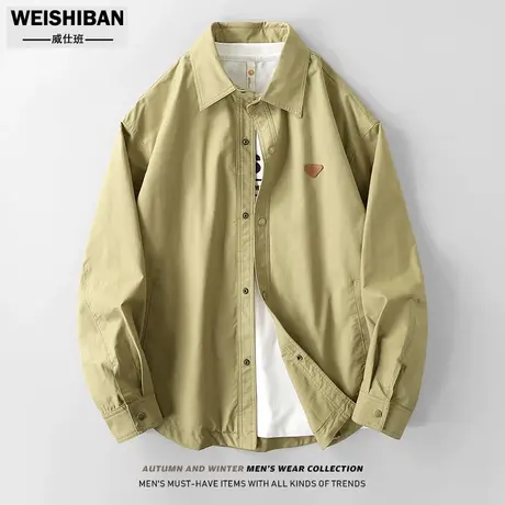 春秋季衬衫外套男日系简约通勤廓形上衣防风工装宽松衬衣式夹克男商品大图