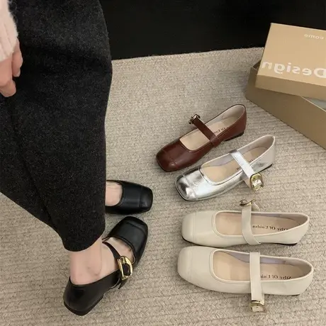 浅口玛丽珍鞋软底软面2024年春季新款一字带通勤百搭平底单鞋女鞋商品大图