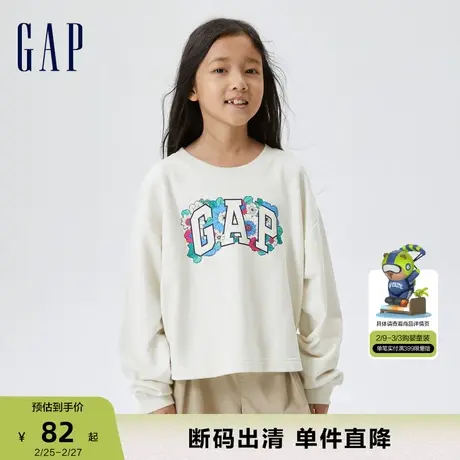 【断码优惠】Gap女童春秋洋气LOGO印花运动法式圈织软卫衣602216商品大图