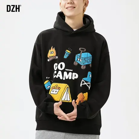 青少年重磅印花卫衣男潮牌宽松2024年新款春季黑色上衣长袖打底衫商品大图