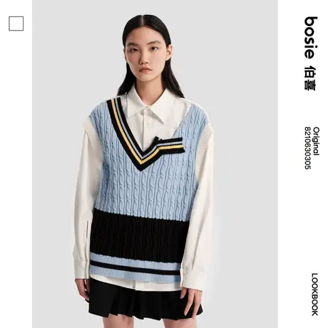 【群聊专享】bosie2022年冬季新款长袖情侣假两件学院风休闲衬衫商品大图