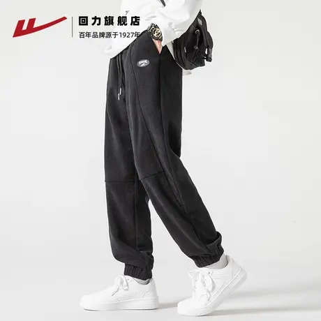 回力灯芯绒裤子男款秋冬季加厚工装束脚直筒宽松男生黑色休闲长裤商品大图