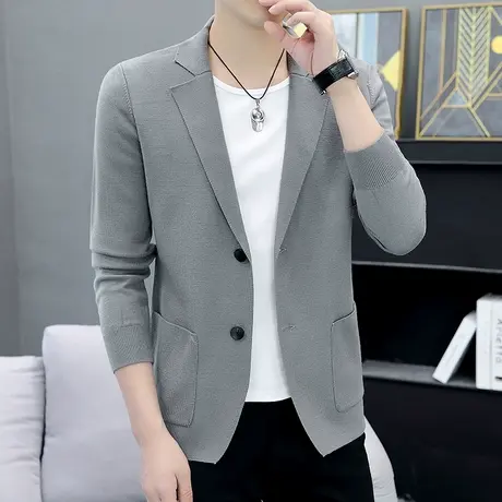 新款男装开衫毛衣潮流翻领针织夹克春秋季男士帅气羊毛衫线衣外套商品大图