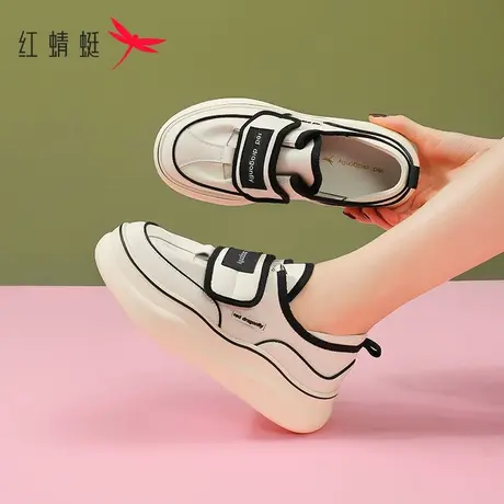 红蜻蜓厚底魔术贴小白鞋女2023年秋季新款丑萌大头鞋百搭休闲板鞋商品大图
