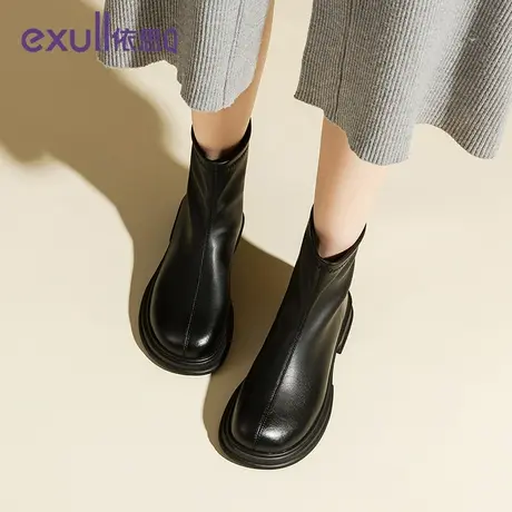 exull/依思Q依思Q小短靴女粗跟2023新款秋冬瘦靴时装靴马丁靴女图片