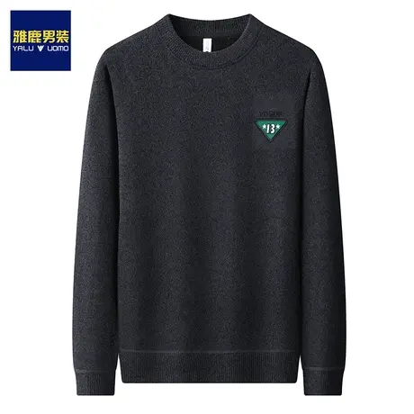 雅鹿男装毛衣男秋冬款线衣新款加绒圆领加厚打底衫套头保暖针织衫商品大图