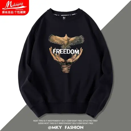 黑色潮牌ins欧美街头嘻哈hiphop卫衣男春秋冬无帽青少年加绒衣服图片