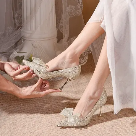婚鞋女2023年新款秀禾主婚纱两穿新娘高跟鞋日常可穿不累脚高级感商品大图