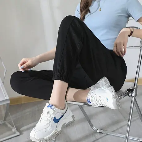 纯黑白色运动裤女2022新款春夏季薄款宽松高腰显瘦灯笼休闲卫长裤图片