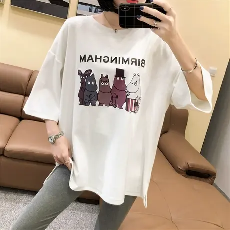 中长款卡通七分袖打底体恤衫潮2023夏季新款韩版女装宽松慵懒短袖图片