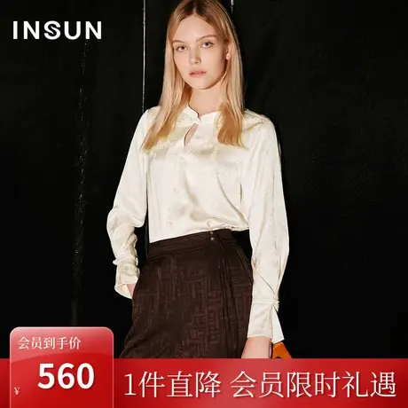 [国风系列]恩裳COVER2023秋新款中式琉璃双排扣立领醋酸提花上衣图片