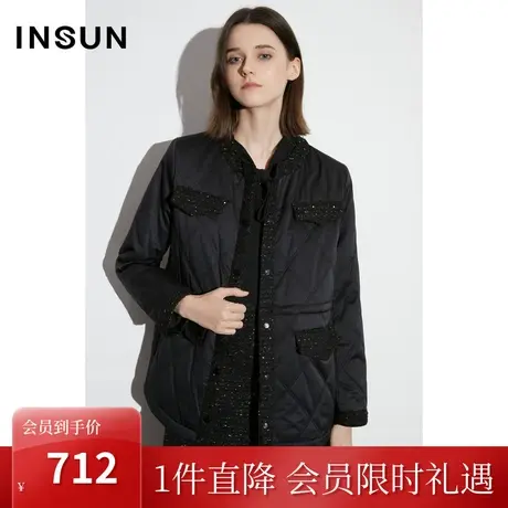 [触感香风]恩裳COVER2023早春新款时尚复古奶奶风绗缝菱形格外套商品大图