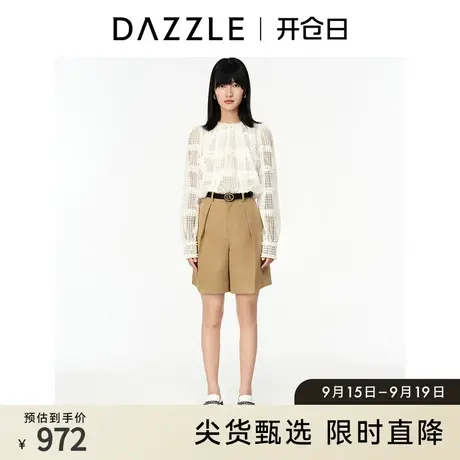 DAZZLE地素奥莱 春夏法式甜美别致格纹网纱白衬衫衬衣上衣女图片