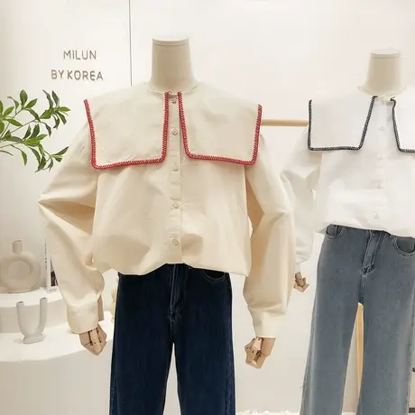 韩国东大门娃娃领衬衫2022早春新款ins甜美海军领上衣小众设计感图片