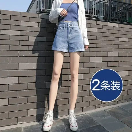 浅色高腰牛仔短裤女春秋季款2023新款显瘦小个子a字宽松阔腿热裤图片