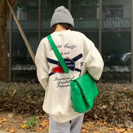 oversize卫衣女秋冬季宽松韩版设计感小众上衣慵懒风加绒加厚外套商品大图