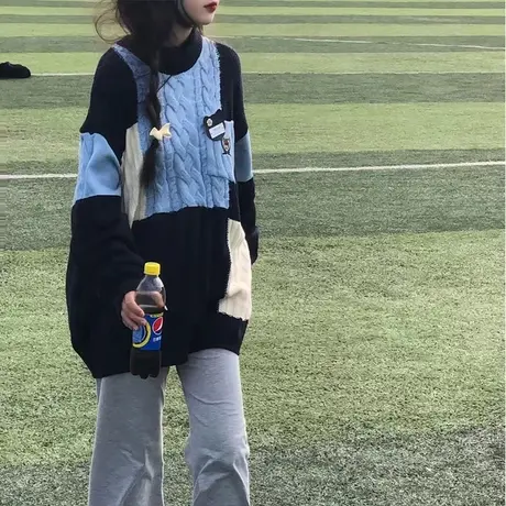 oversize毛衣女秋冬宽松设计感小众慵懒日系复古港风chic上衣外套商品大图