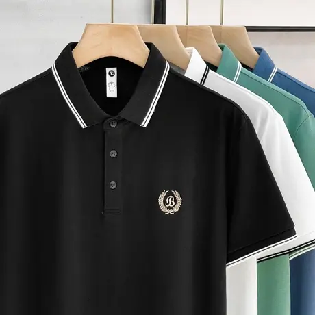 英伦休闲短袖Polo衫2023夏季新款男士薄款凉感条纹翻领短袖T恤衫商品大图