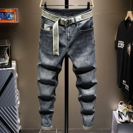 春夏薄款复古做旧水洗牛仔裤男修身小脚百搭男装直筒宽松休闲长裤商品大图