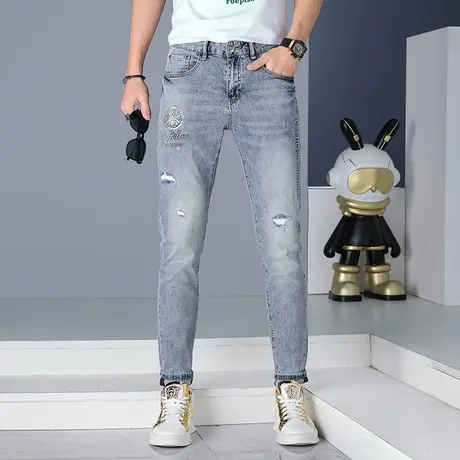 Modi Nick/摩帝尼克夏季牛仔裤宽松直筒直筒裤休闲水洗做旧高街裤商品大图