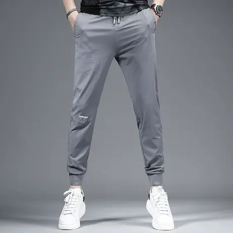 2023夏季新款灰色裤子男休闲裤冰丝薄款修身束脚松紧腰男生裤子商品大图