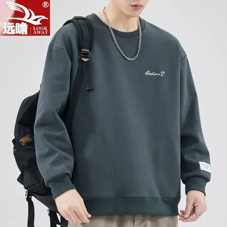 春秋季新款男士卫衣圆领套头休闲百搭上衣男款简约时尚长袖T恤男商品大图