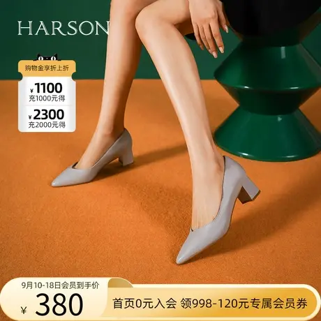 哈森 2023年秋季新款粗跟尖头中跟通勤套脚时尚女单鞋 HS237167图片