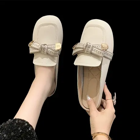 包头半拖鞋女夏外穿2023年新款平底蝴蝶结防滑懒人穆勒法式凉拖鞋图片