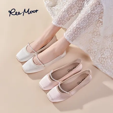 REEMOOR睿慕2023新款敞口复古芭蕾珍珠一字扣带浅口平底鞋单鞋女商品大图