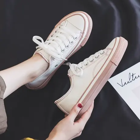 帆布鞋女学生韩版2023春季新款拼色潮流百搭球鞋板鞋休闲小白鞋子商品大图