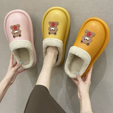 棉拖鞋女秋冬季室内可爱防水家居ins厚底月子防滑保暖毛绒棉拖男商品大图