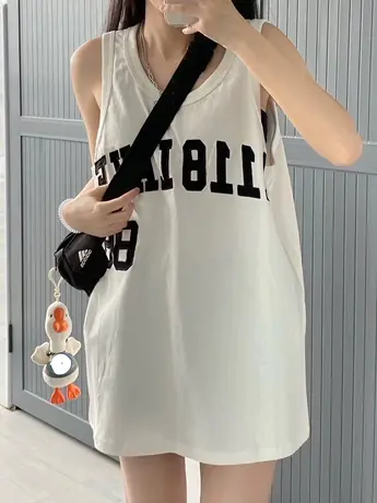 纯棉港风吊带运动坎肩背心无袖t恤女夏季外穿篮球服宽松挂脖上衣商品大图