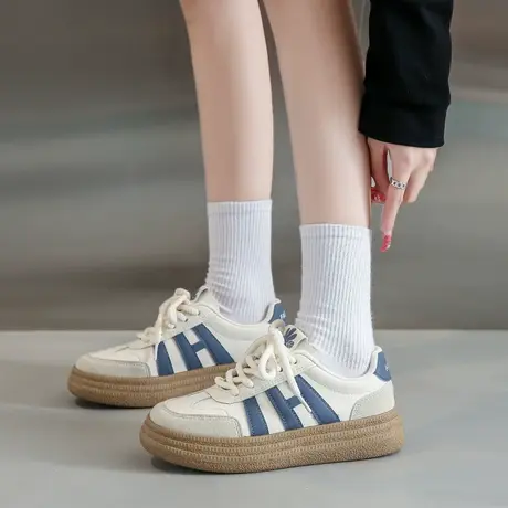 显脚小休闲德训鞋女2023秋季新款小众复古板鞋厚底学生运动小白鞋商品大图