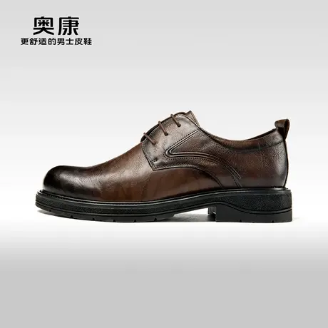 奥康男鞋春秋季新款低帮商务德比男真皮抓皱鞋日常上班办公鞋图片