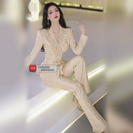 VJE名媛风时尚气质职业西服套装春季新款西装微喇叭裤两件套图片