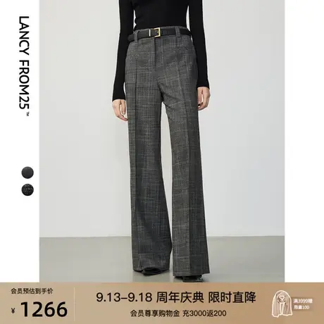 朗姿羊毛高腰显瘦阔腿裤长裤2023年冬季新款通勤气质休闲裤女裤子商品大图