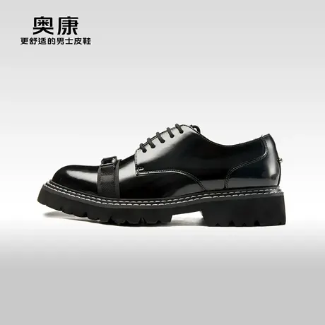 奥康男鞋2023春季新款青年潮流亮面休闲皮鞋时尚舒适厚底德比鞋商品大图