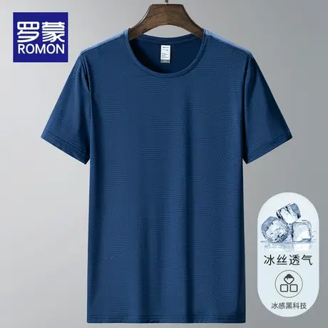罗蒙男士短袖T恤夏季薄款网眼圆领运动体恤2023新款冰丝速干衣服商品大图