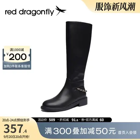 红蜻蜓长筒靴女秋冬季款显瘦时尚简约软底黑色百搭不过膝女单靴商品大图