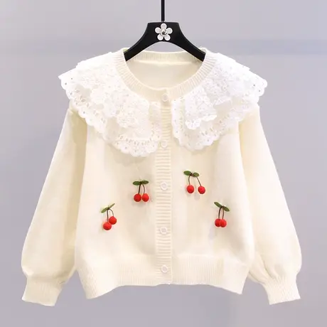 蕾丝拼接娃娃领毛衣外套女秋冬2023新款日系宽松外穿洋气针织开衫图片