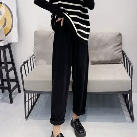 韩版显瘦百搭雪尼尔镰刀裤女2023秋冬新款宽松高腰加绒休闲萝卜裤商品大图