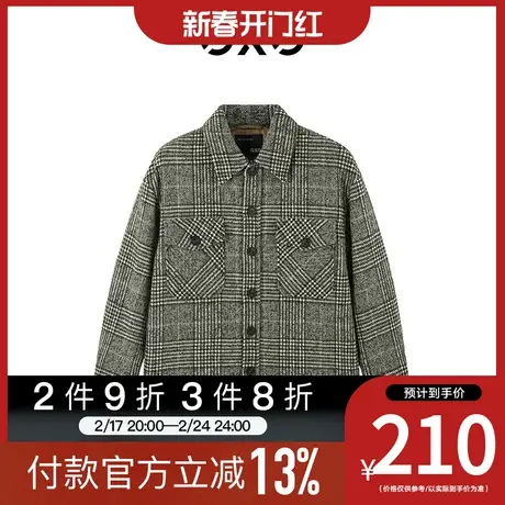【新款】GXG男装 秋季新品休闲复古绿灰格短款大衣10C106007G商品大图
