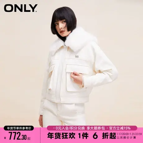 ONLY2024春季新款时尚百搭可拆卸毛领短款牛仔外套女|12410B001图片