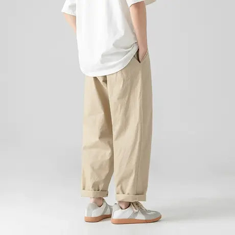 男士日系卡其色裤子男韩版潮流2023新款秋季休闲裤直筒垂感工装裤商品大图