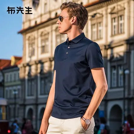 MrBu布先生贝壳纽扣丝光棉短袖t恤翻领男芝麻点Polo衫AT10863商品大图